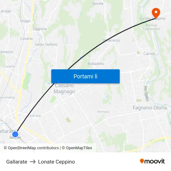 Gallarate to Lonate Ceppino map