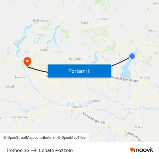 Tremosine to Lonate Pozzolo map