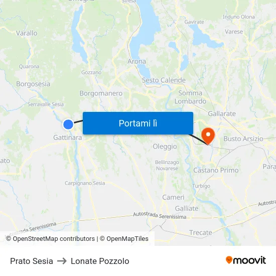 Prato Sesia to Lonate Pozzolo map