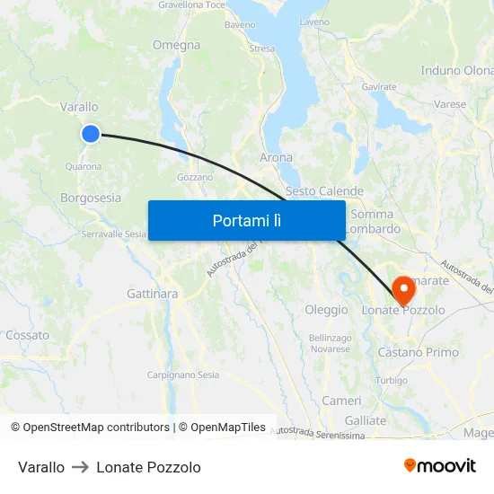 Varallo to Lonate Pozzolo map
