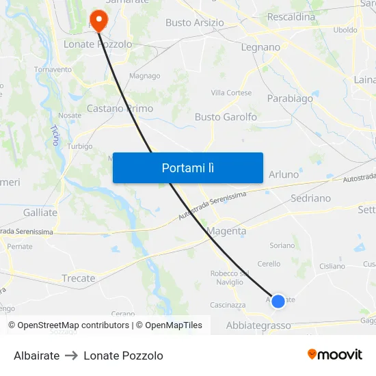 Albairate to Lonate Pozzolo map