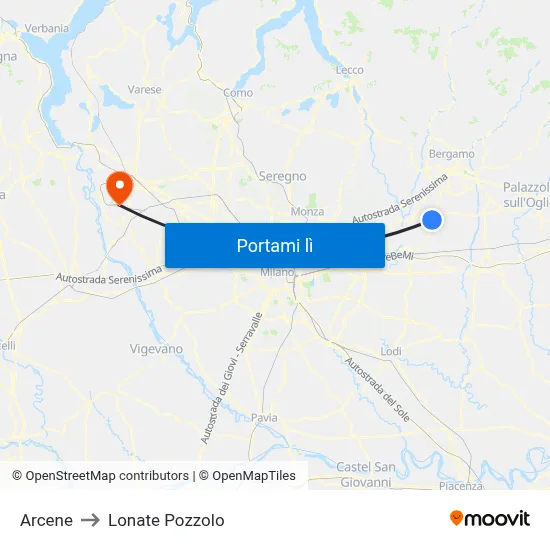 Arcene to Lonate Pozzolo map