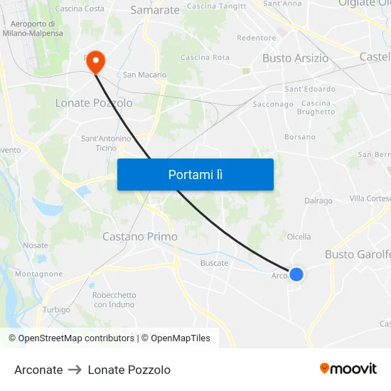 Arconate to Lonate Pozzolo map