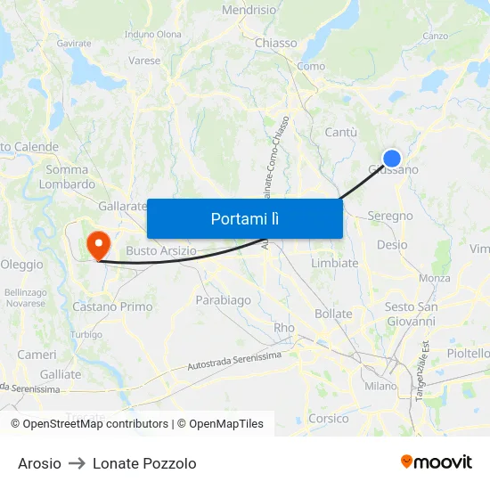 Arosio to Lonate Pozzolo map