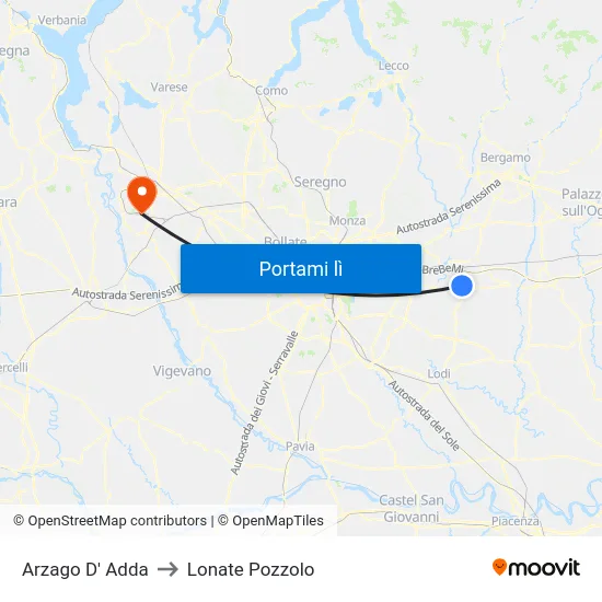 Arzago D' Adda to Lonate Pozzolo map