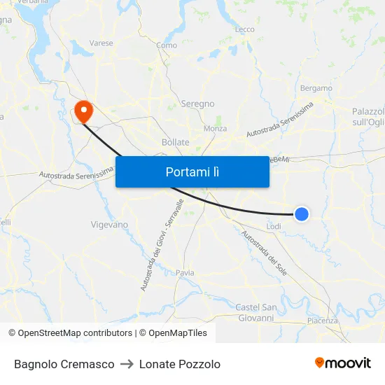 Bagnolo Cremasco to Lonate Pozzolo map