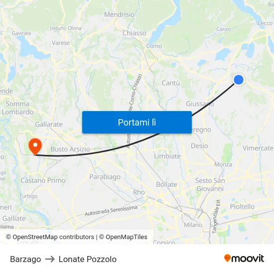 Barzago to Lonate Pozzolo map