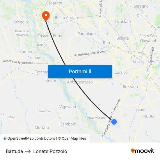 Battuda to Lonate Pozzolo map