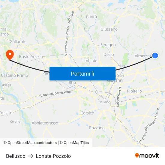 Bellusco to Lonate Pozzolo map