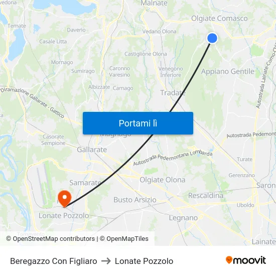Beregazzo Con Figliaro to Lonate Pozzolo map