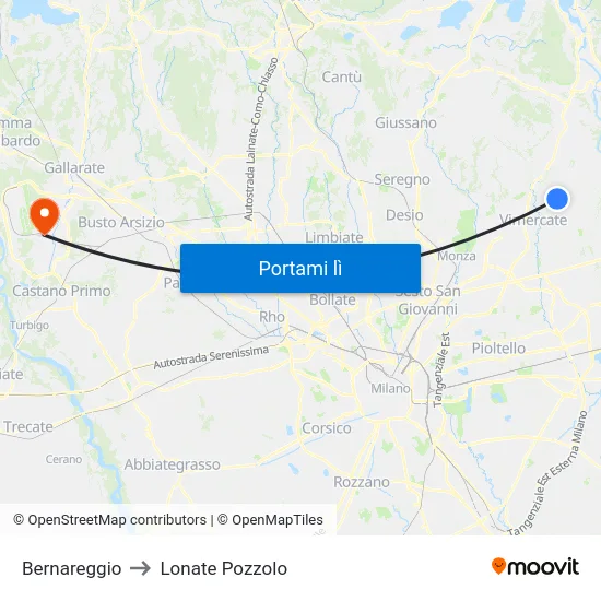 Bernareggio to Lonate Pozzolo map