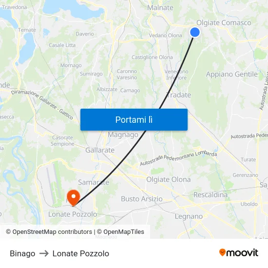 Binago to Lonate Pozzolo map