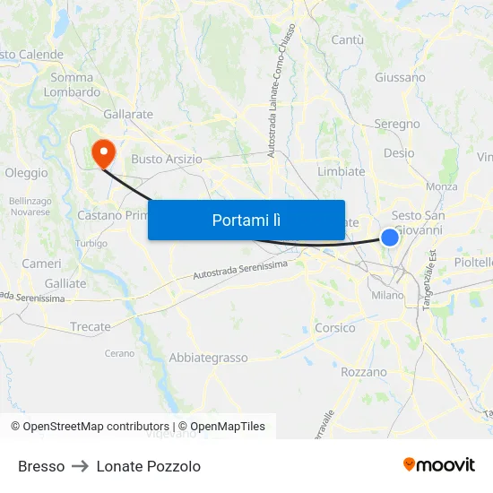 Bresso to Lonate Pozzolo map