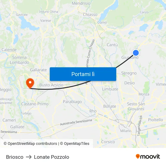 Briosco to Lonate Pozzolo map