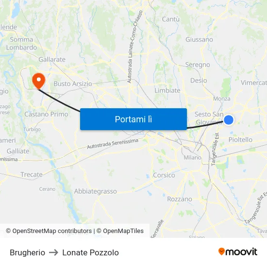 Brugherio to Lonate Pozzolo map