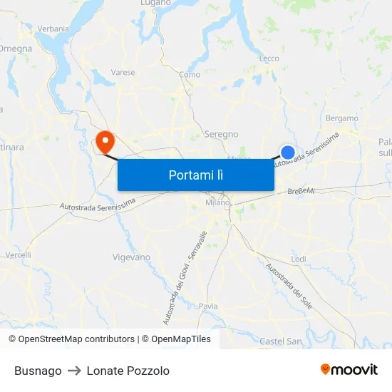 Busnago to Lonate Pozzolo map