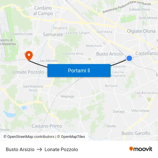 Busto Arsizio to Lonate Pozzolo map