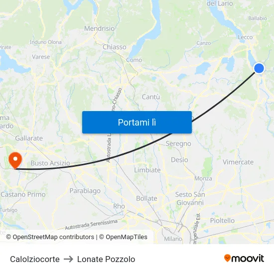 Calolziocorte to Lonate Pozzolo map