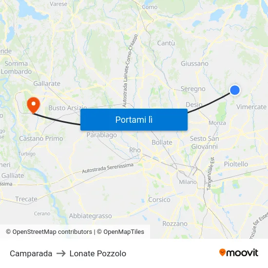 Camparada to Lonate Pozzolo map