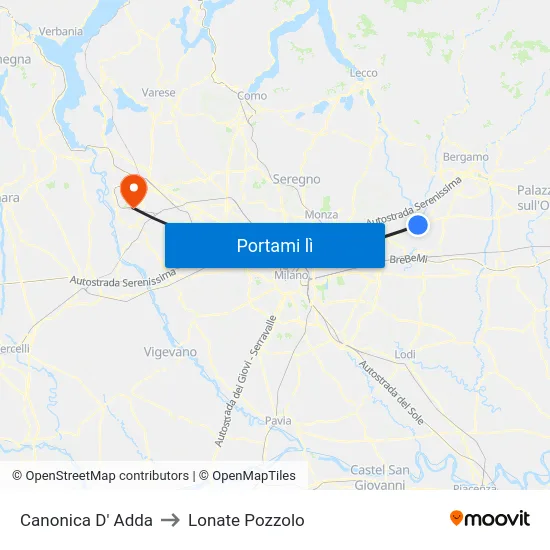 Canonica D' Adda to Lonate Pozzolo map