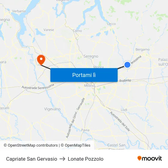 Capriate San Gervasio to Lonate Pozzolo map