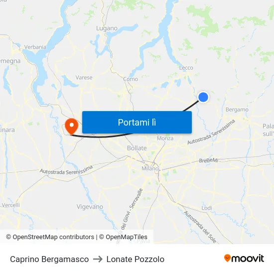 Caprino Bergamasco to Lonate Pozzolo map