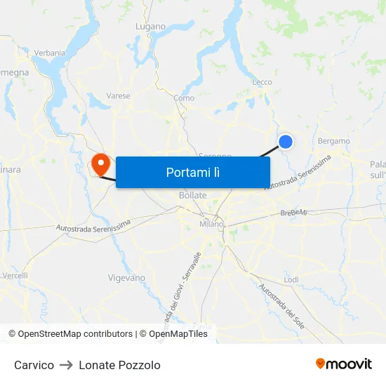 Carvico to Lonate Pozzolo map