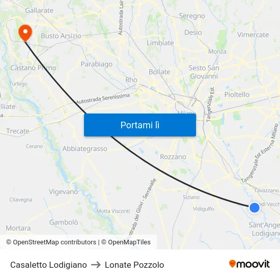 Casaletto Lodigiano to Lonate Pozzolo map