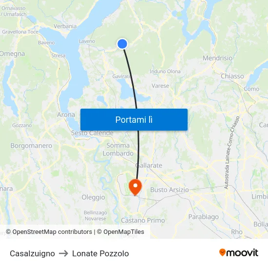 Casalzuigno to Lonate Pozzolo map