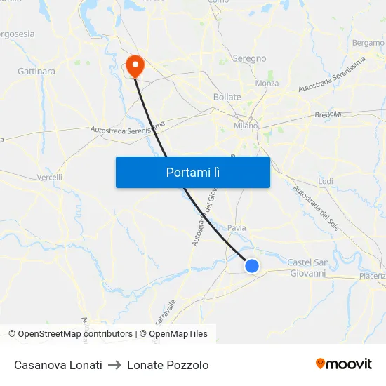 Casanova Lonati to Lonate Pozzolo map