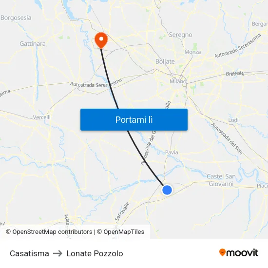 Casatisma to Lonate Pozzolo map