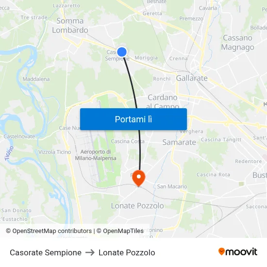 Casorate Sempione to Lonate Pozzolo map