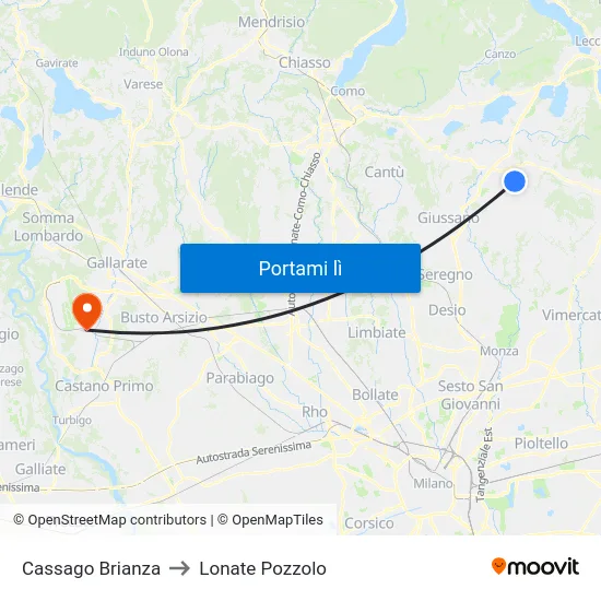 Cassago Brianza to Lonate Pozzolo map