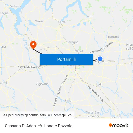 Cassano D' Adda to Lonate Pozzolo map