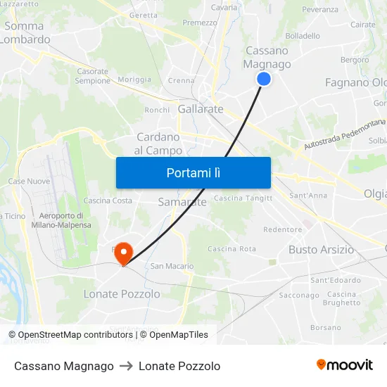 Cassano Magnago to Lonate Pozzolo map