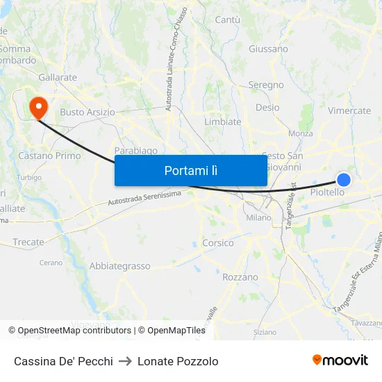 Cassina De' Pecchi to Lonate Pozzolo map