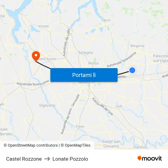 Castel Rozzone to Lonate Pozzolo map