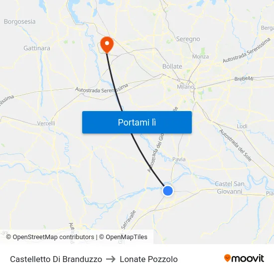 Castelletto Di Branduzzo to Lonate Pozzolo map