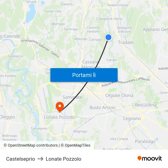 Castelseprio to Lonate Pozzolo map
