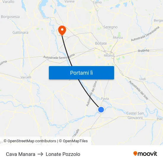 Cava Manara to Lonate Pozzolo map