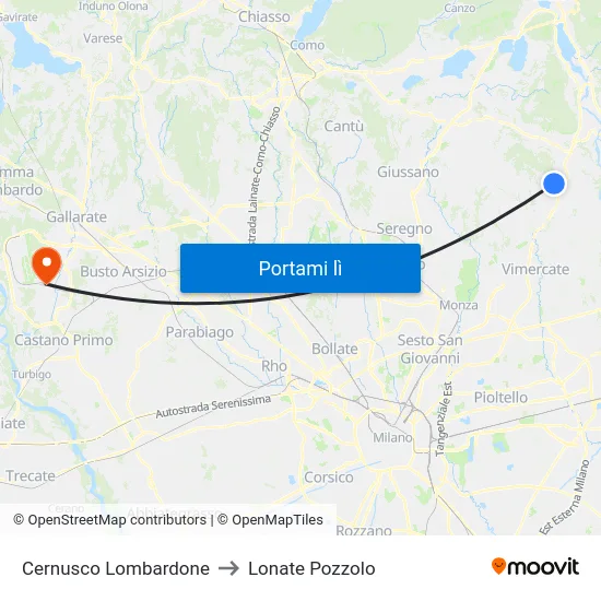 Cernusco Lombardone to Lonate Pozzolo map