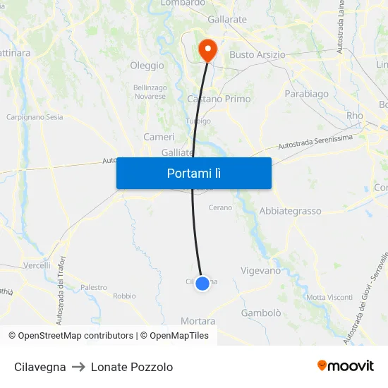 Cilavegna to Lonate Pozzolo map