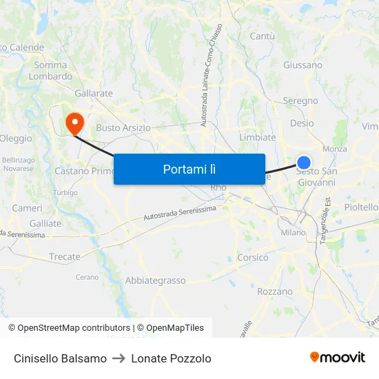 Cinisello Balsamo to Lonate Pozzolo map