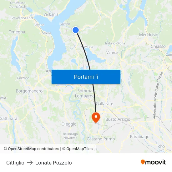 Cittiglio to Lonate Pozzolo map