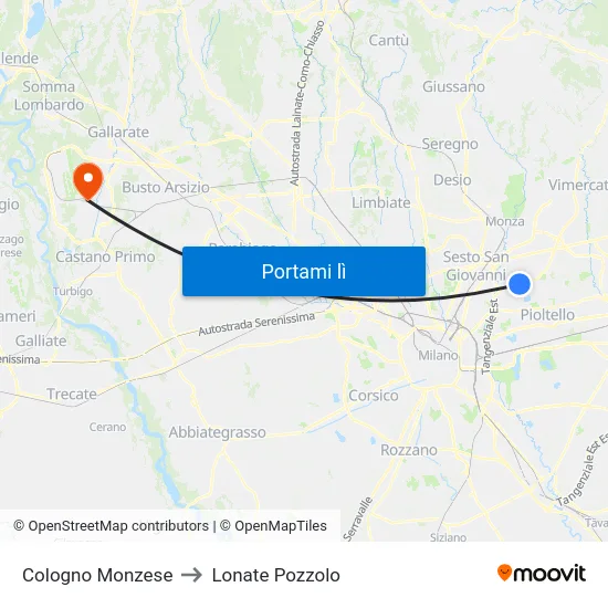 Cologno Monzese to Lonate Pozzolo map