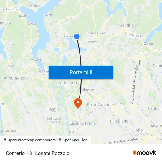 Comerio to Lonate Pozzolo map