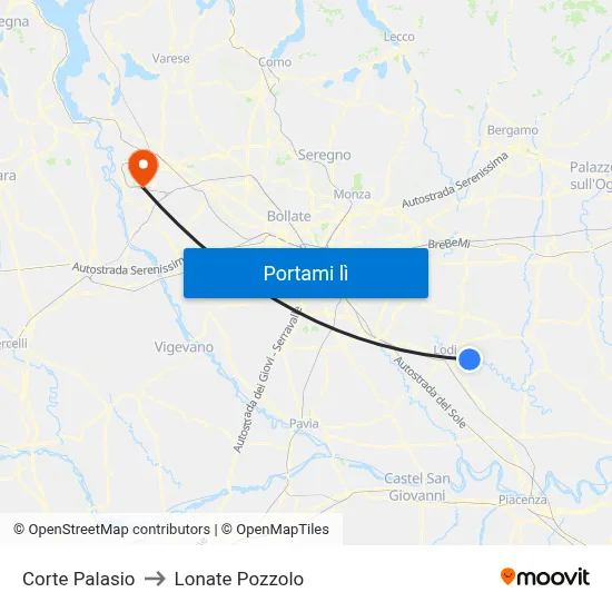 Corte Palasio to Lonate Pozzolo map