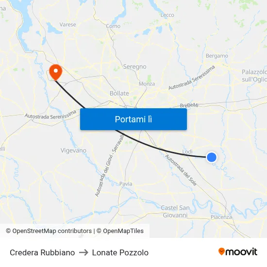 Credera Rubbiano to Lonate Pozzolo map