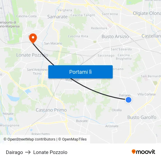Dairago to Lonate Pozzolo map