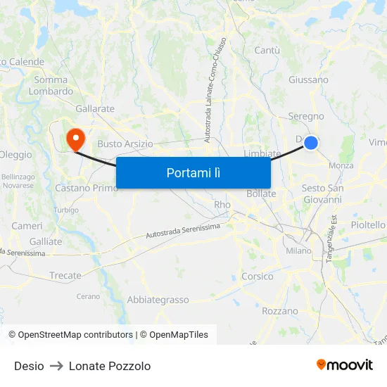 Desio to Lonate Pozzolo map